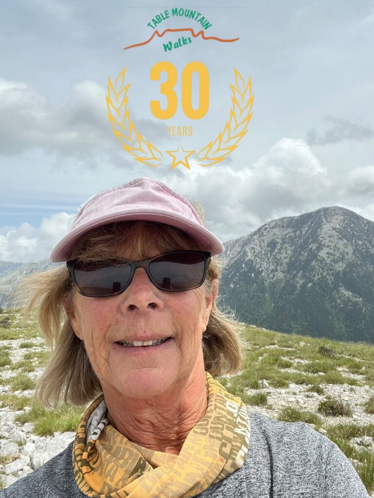 Margaret on Table Mountain, as Table Mountain Walks turns 30.